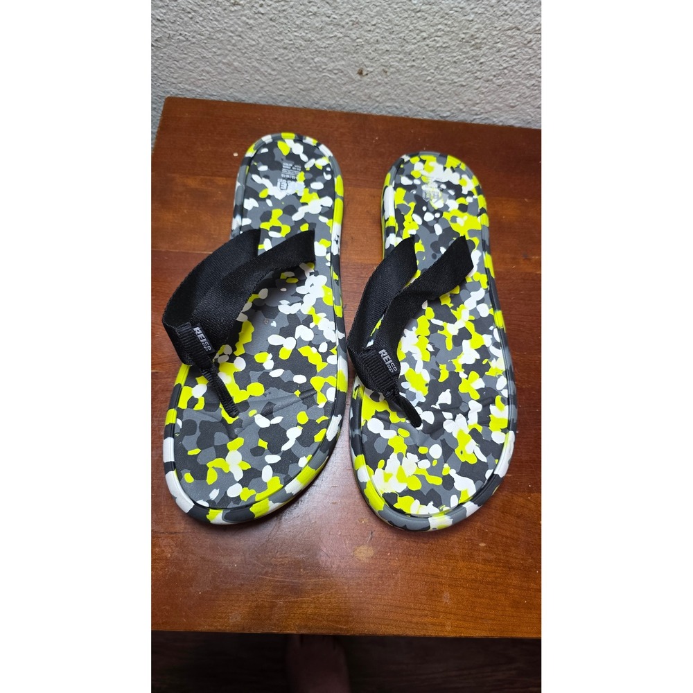 REI Co-op Flip Flop Sandals Mens 12 Womens 13 Yellow Grey Camo‎ Scraps Thong